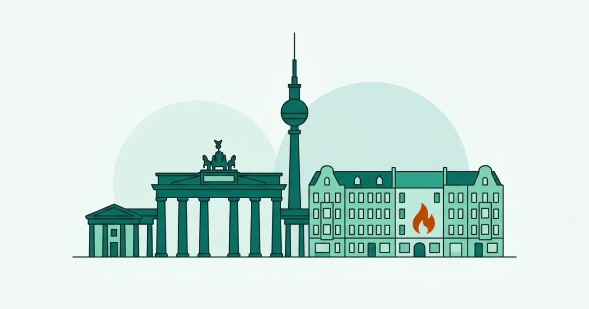 Illustration der Berliner Skyline mit Brandenburger Tor, Fernsehturm und Altbauten als Symbol für den Gasvergleich in Berlin