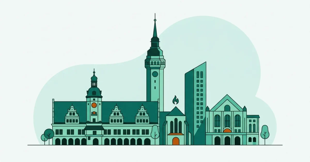 Illustration der Leipziger Innenstadt mit Gründerzeitfassaden als Symbol für den Gasvergleich in Leipzig
