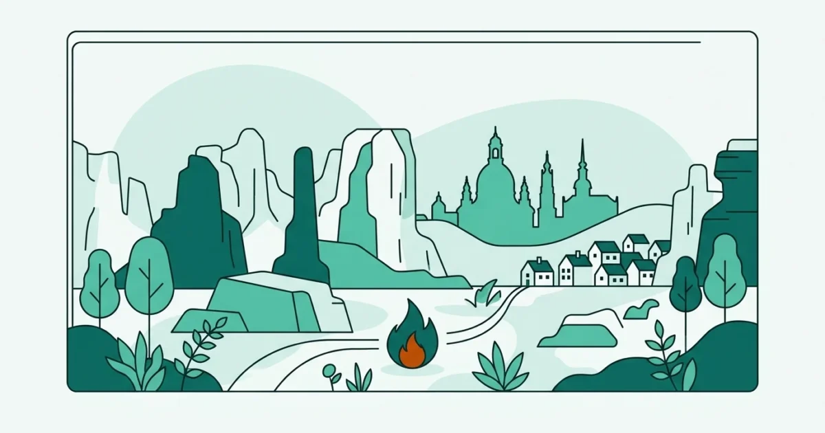 Illustration der sächsischen Felsenlandschaft mit barocker Stadtsilhouette als Symbol für den Gasvergleich in Sachsen